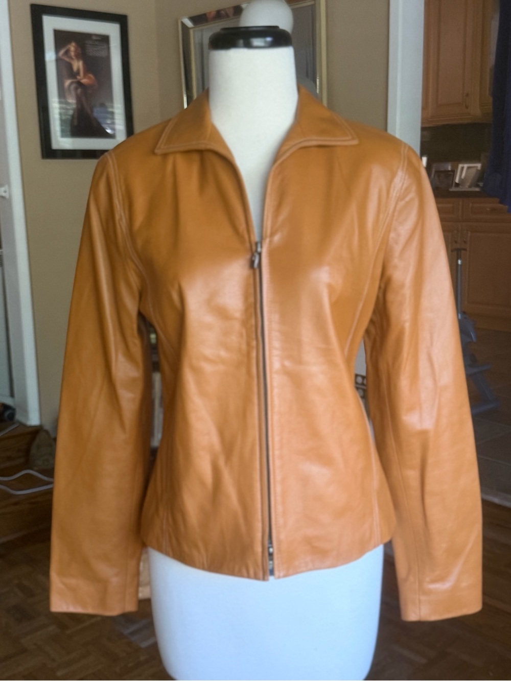 Worth Smooth Zip-Front Leather Jacket in Cognac Brown